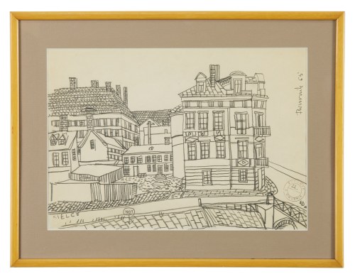 EDWARD DWURNIK, Kielce, ołówek, papier, 29 x 49 cm, 1965