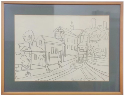 EDWARD DWURNIK, W ramach rekompensaty za straty moralne, Chęciny, ołówek, papier, 29 x 41 cm, 1967