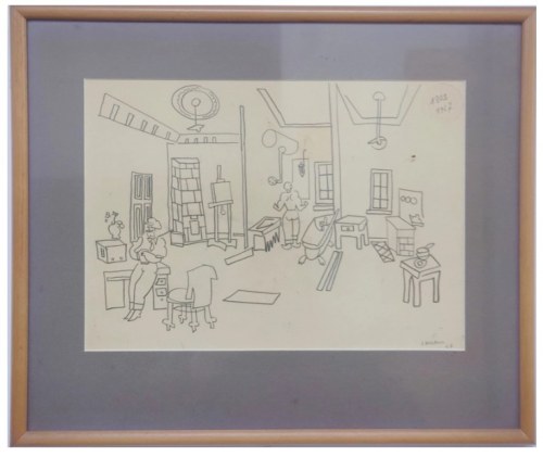 EDWARD DWURNIK, Chęciny, we wnętrzu, ołowek, papier, 29 x 41 cm, 1967
