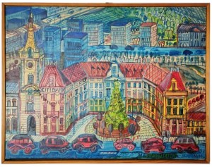 EDWARD DWURNIK, Pałac Jabłonowski, Akryl, płótno, 46 x 61 cm, 1997
