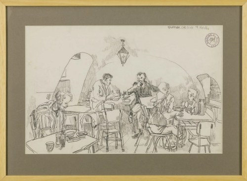 EDWARD DWURNIK, Chęciny, ołowek, papier, 31 x 48 cm, 1966