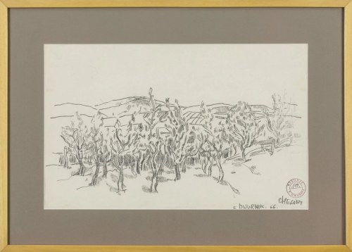 EDWARD DWURNIK, Chęciny, ołówek, papier, 29 x 47 cm, 1966
