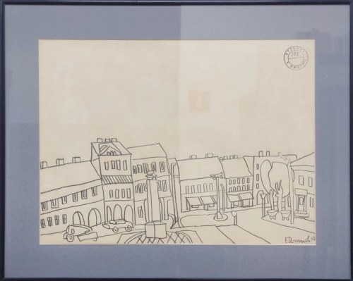 EDWARD DWURNIK, Miasto, ołówek, papier, 29 x 39 cm, 1967