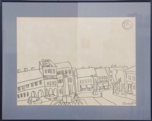 EDWARD DWURNIK, Miasto, ołówek, papier, 29 x 39 cm, 1967
