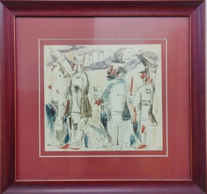 EDWARD DWURNIK, Postacie, tusz, papier, akwarela, 20 x 24 cm, 1988