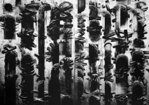 Tomasz Winiarski, Kompozycja, akwaforta, akwatinta, 100 x 140 cm, 2000