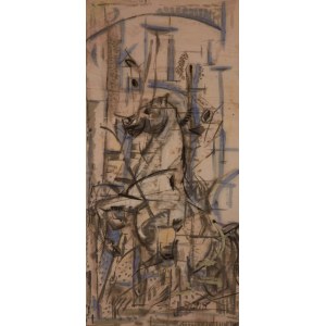 Bogusław Szwacz, Walka Syrenki, akwarela, papier, 70 x 140 cm, 1955