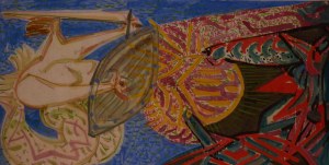 Bogusław Szwacz, Walka Syrenki, akwarela, papier, 70 x 140, 1956