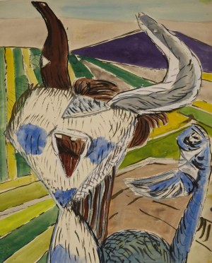 Bogusław Szwacz, Lama, akwarela, papier, 1956