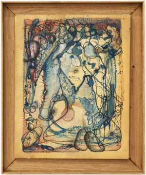 Erna Rosenstein, Kompozycja, Tusz, cienkopis, tektura naklejona na płótno, 33 x 42 cm, 1977