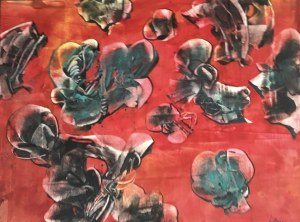 Alfred Lenica, Kompozycja, gwasz, papier, 50 x 60 cm, 1967