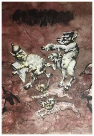 Jan Lebenstein, Folwark Zwierzęcy, Litografia, papier, 50 x 70 cm, 1974