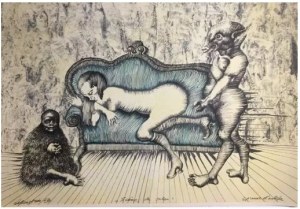 Jan Lebenstein, Folwark Zwierzęcy, Litografia, papier, 50 x 70 cm, 1974