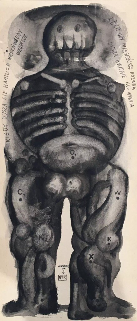Franciszek Starowieyski, Szkieletor, Tusz, papier, 12 x 30 cm, 1955