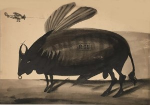 Franciszek Starowieyski, Latająca krowa, Tusz, papier, 30 x 40 cm, 1955