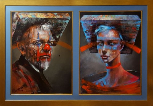 Piotr JAKUBCZAK dyptyk 2x70x50, 70x100cm, Żółtokropek i Niebieska, dyptyk