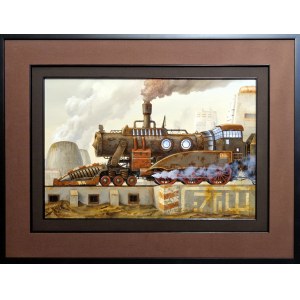 Jarosław JAŚNIKOWSKI 40x60cm, Parowóz wypełniony błękitem