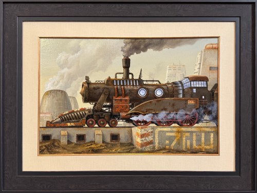 Jarosław JAŚNIKOWSKI 40x60cm, Parowóz wypełniony błękitem