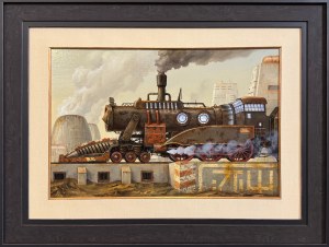 Jarosław JAŚNIKOWSKI 40x60cm, Parowóz wypełniony błękitem