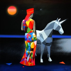 Paulina ZALEWSKA, Marsjańskie kryształy 2016, akryl płótno, 90x90cm, Paulina ZALEWSKA, Marsjańskie kryształy 2016, akryl płótno, 90x90cm