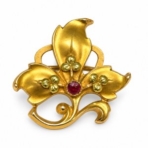 ZAPINKA Z RUBINEM, FRANCJA, XIX/XX W., BELLE EPOQUE