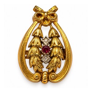 ZAPINKA Z RUBINEM I DIAMENTAMI, FRANCJA, KON. XIX W.