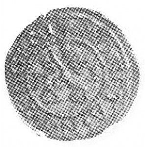 szeląg 1571, Aw: Herb Rygi i napis, Rw: Klucze i napis,...