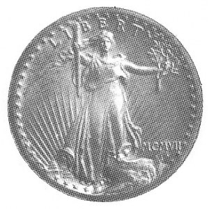 20 dolarów 1907 rzymska data, Filadelfia, Aw: Statua Wo...