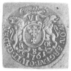 klipa szóstaka 1761, Gdańsk, Aw: Popiersie i napis, Rw:...