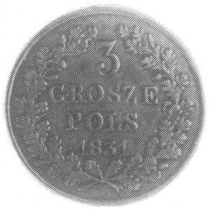 3 grosze (trojak) 1831, Warszawa, Aw: Tarcza herbowa po...