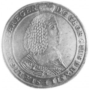 talar 1660, Brzeg, Aw: Popiersie i napis, Rw: Tarcza he...