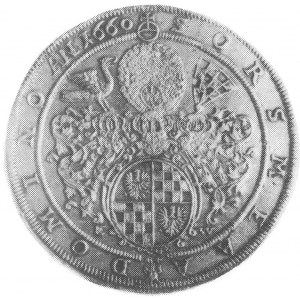 talar 1660, Brzeg, Aw: Popiersie i napis, Rw: Tarcza he...
