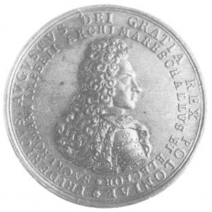 medal koronacyjny Augusta II 1697 (miedź), Aw: Popiersi...