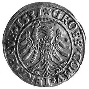 grosz 1531, Toruń, Aw: Popiersie i napis, Rw: Orzeł i n...
