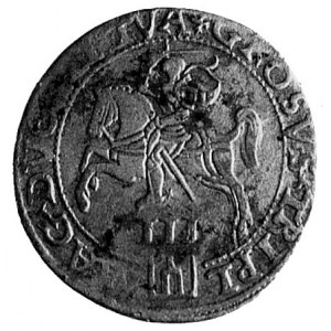 trojak 1562, Wilno, Aw: Popiersie i napis, Rw: Pogoń i ...