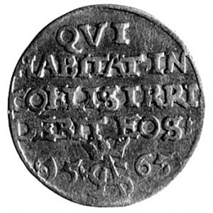 trojak 1565, Wilno, Aw: Pogoń i napis, Rw: Napis, Kop. ...