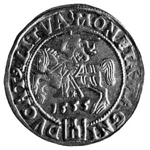 grosz na stopę litewską 1555, Wilno, Aw; Popiersie i na...