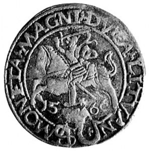 grosz 1566, Tykocin, Aw: Popiersie i napis, Rw: Pogoń i...