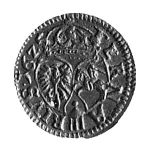 trzeciak 1625, Łobżenica, Aw: Monogram i napis, Rw: Tar...