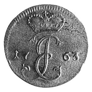 grosz 1763r., Mitawa, Aw: Monogram EJ i napis, Rw: Dwie...