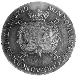 talar 1780r., Mitawa, Aw: Portret i napis, Rw: Dwie tar...
