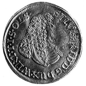 dukat 1676r., Oleśnica, Aw: Popiersie i napis, Rw: Tarc...