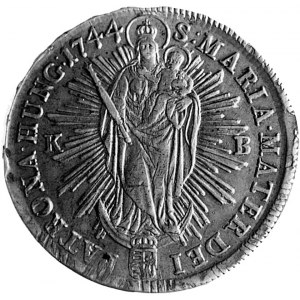 talar 1744, Krzemnica, Aw: Popiersie i napis, Rw: Madon...