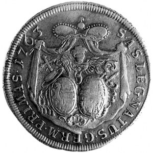 talar 1763, Aw: Popiersie i napis, Rw: Tarcze herbowe i...
