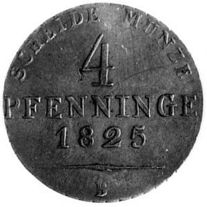 4 fenigi 1825, Wrocław, Aw: Nominał i napis, Rw: Orzeł ...