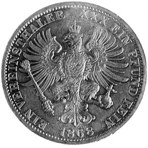 talar 1868, Berlin, Aw: Popiersie i napis, Rw: Orzeł i ...