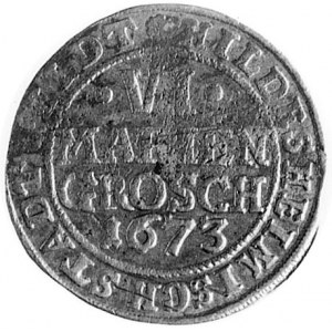 6 mariengroszy 1673, Aw: Nominał i napis, Rw: Herb i na...