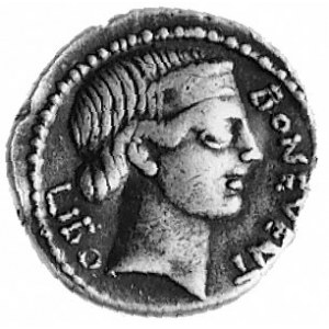 denar-L. Scribonius Libo (c. 62 r. pne) Aw: Głowa Bonus...