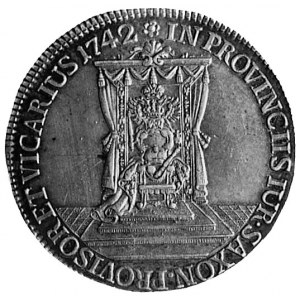 gulden 1742, Drezno, Aw: Król na koniu i napis, Rw: Tro...