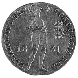 dukat 1831, Utrecht, Aw: Stojący rycerz i napis, Rw: Na...